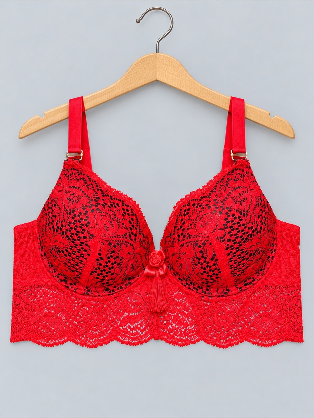 La Vie En Rose Red Lace Longline Bra